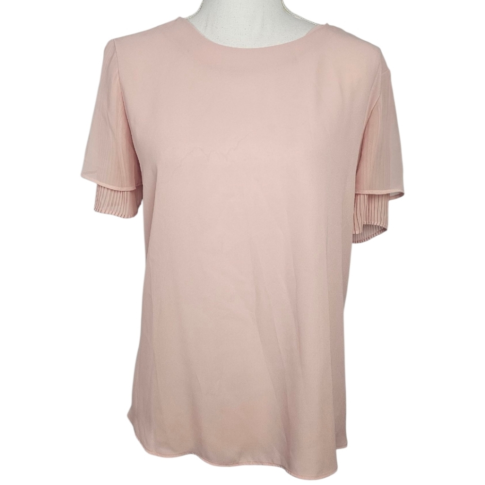NWT ELLE Blush Pink Flutter Sleeve Blouse Large Pleated Sleeve Top